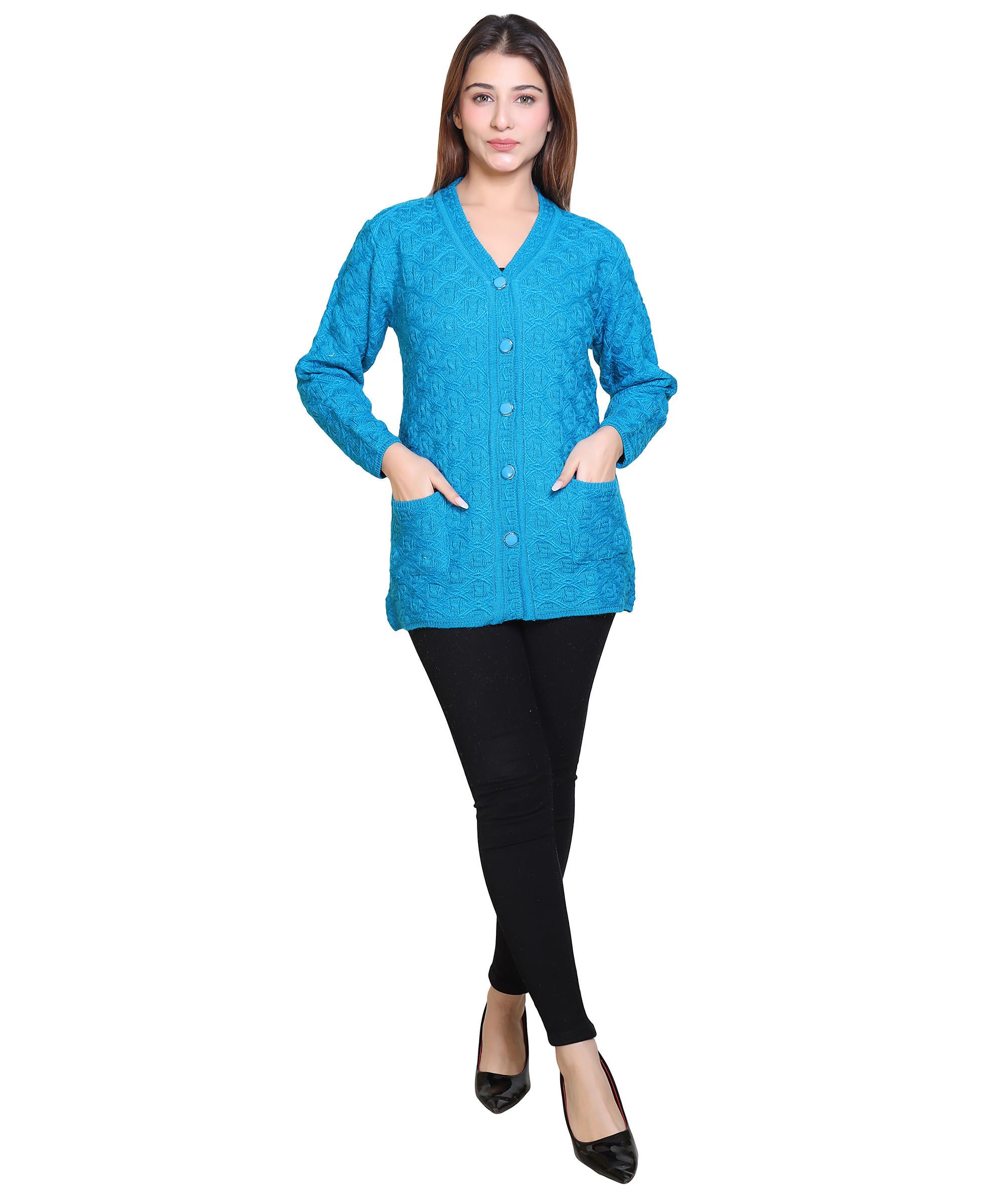 grand line Women Sweater for Winter Woolen Acrylic Full Sleeves V Neck Stylish Design Cardigan Girls/Ladies|Firozi-picture-27
