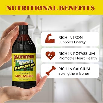 Plantation Blackstrap Molasses 15 oz Unsulphured Blackstrap Molasses, Rich Natural Sweetener for Baking, BBQ, Baked Beans, Gingerbread & Beverages