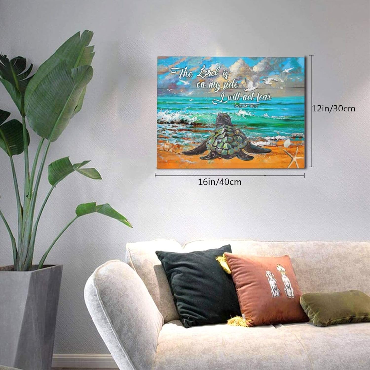 Sea Turtle Bathroom Wall Art Coastal Beach Blue Ocean Decor Canvas for Wall Colorful Turtle Pictures for Bedroom Living Room Office Framed Quotes The Lord Is on My Side I Will Not Fear 16"x12"