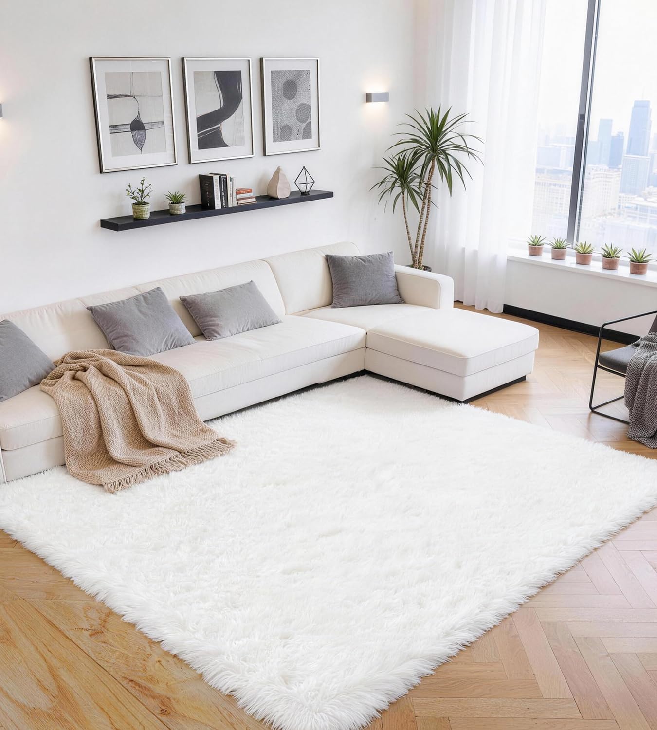 ROHATIM Hochflor Teppich Wohnzimmer Super weich Shaggy Teppich Flauschiger,Soft Area Rug Schlafzimmer Teppiche Super weich Fluffy Kindermatte
