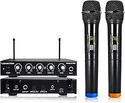 Sound Town Sistema de mixer de Karaokê com microfone sem fio de 16 canais com microfones ópticos (Toslink), AUX e 2 portáteis - Suporta Smart TV, Home Theater, barra de som (SWM16-PRO)