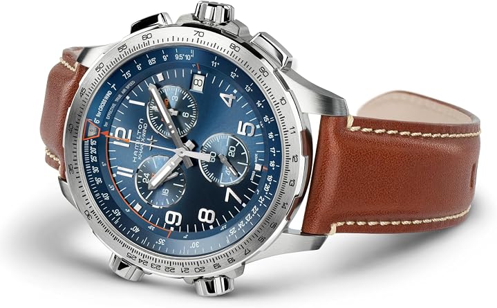 Hamilton Khaki Aviation X Quartz Men's Watch, 46mm Stainless Steel Case, Swiss Made, Blue Dial Analog Wrist Watch for Men, 100m Waterproof, Sapphire Crystal, Cow Leather Strap
