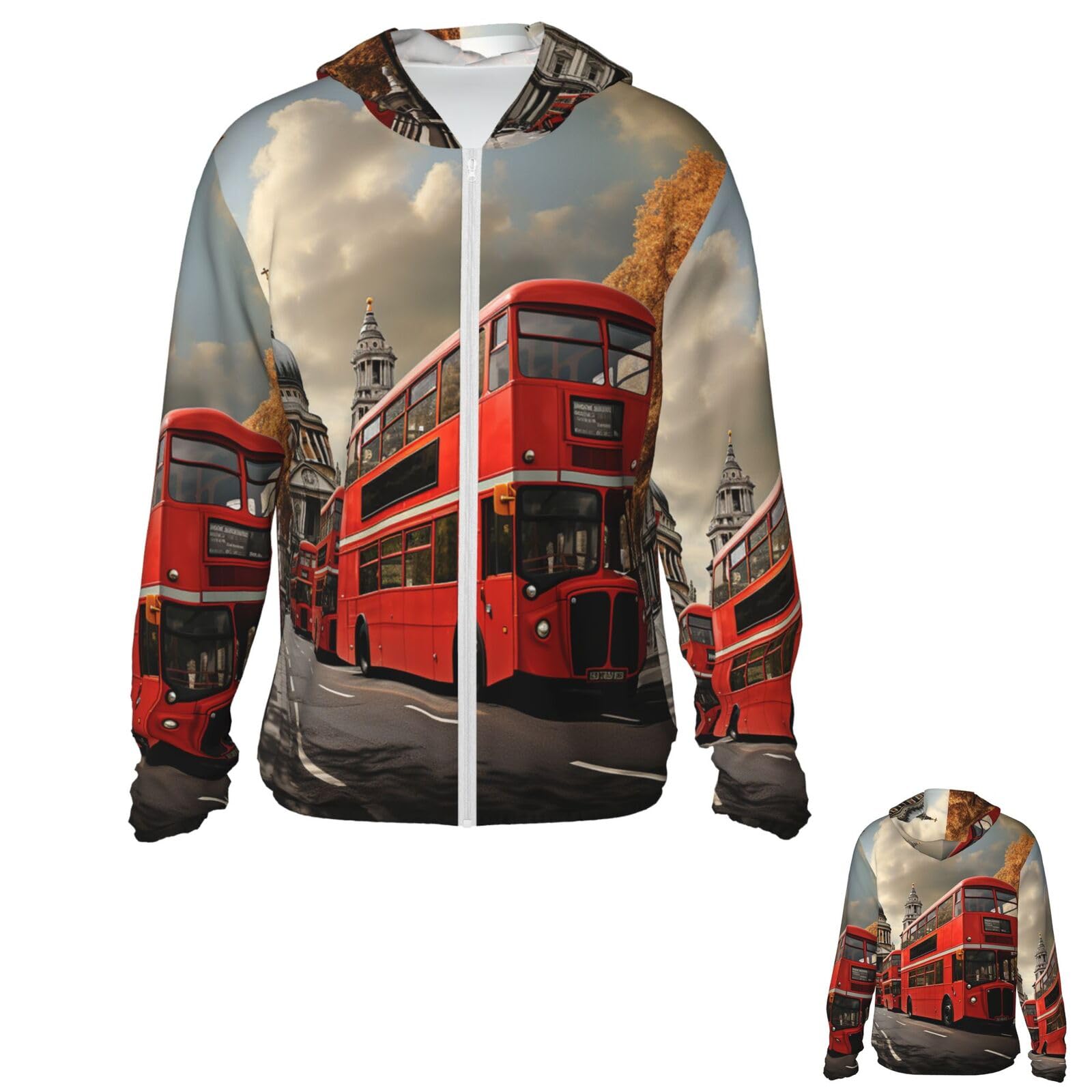 NONHAI Men's Sun Protection Jacket UPF 50+ Full Zipper Long Sleeve UV Hoodie Shirt Red Bus Women's Outdoor Jacket