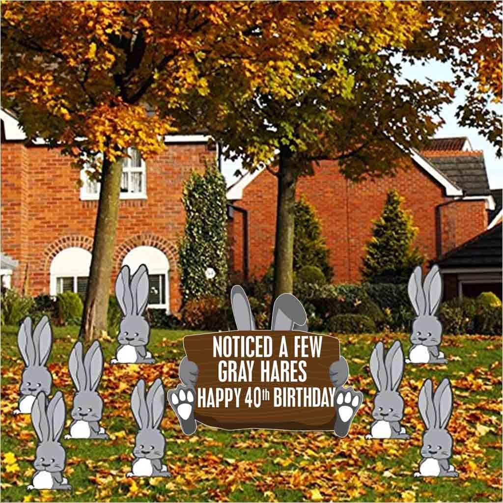 VictoryStore Birthday Yard Decoration, Noticed A Few Gray Hares Happy 40th Birthday, 9pcs, Stakes Included 12434