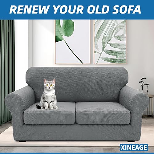 Miniatura 3 de XINEAGE - Fundas para sofá de 3 piezas, para sofá de 2 cojines, funda súper elástica para sofá biplaza, protector de muebles antideslizante,