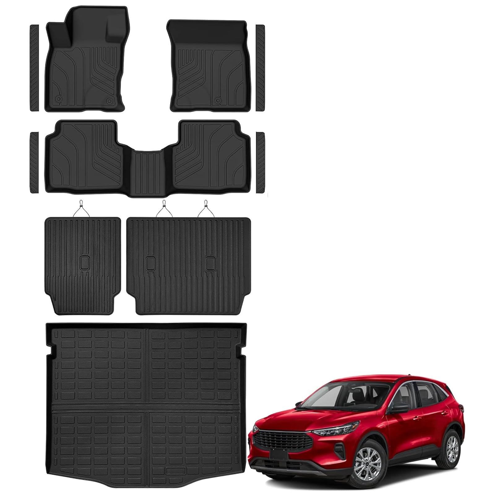 Floor Mats Custom for 2020-2026 Ford Escape Trunk Mat (Not for Hybrid) | All Weather TPE Rubber Cargo Liner with Backrest Mat Back Seat Cover for 2020