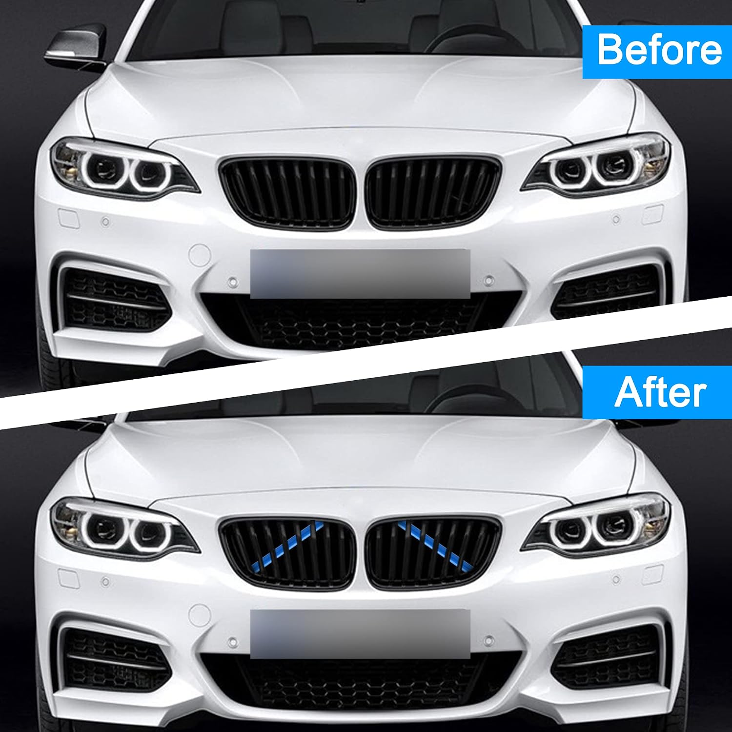 TOMALL Grille Inserts Stripes Trims Compatible with BMW F20 F30 2011-2021 Car V Brace Wrap Covers Exterior Accessories Decoration for 1/2/3/4/5 Series 320i 328i 330i 335i 428i (Blue)