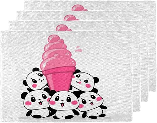 Cute Panda Design Placemats Set of 4 Table Mats Washable Placemat Waterproof Place Mats for Party Home Dining Table Decor 18x12 in