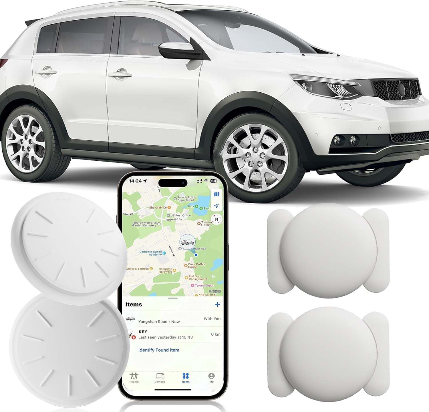 GPS Tracker for Vehicles, 2PCS Real Time Tracker Device for Vehicles, GPS Tracker Work with Find My (iOS Only), MINI Magnetic Car Tracker Device Hidden, No Monthly Fee, Waterproof, White
