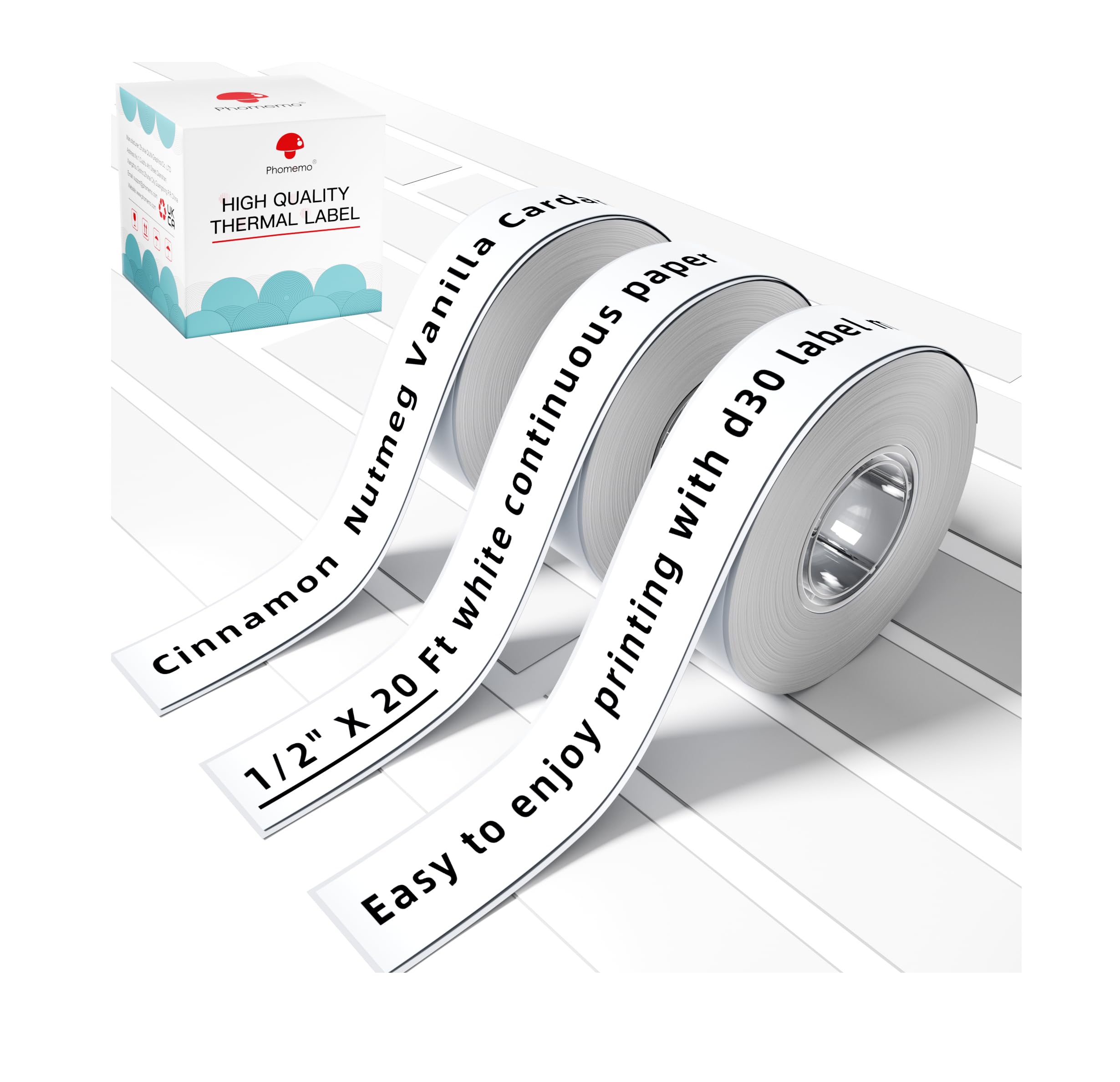 Phomemo D30 Labels- D30 Thermal Label Tape, 5/8" x 20' Non-precut Thermal Self-Adhesive Label Paper, Holiday Gift Essentials Multipurpose Labeling Tape, Name Tag