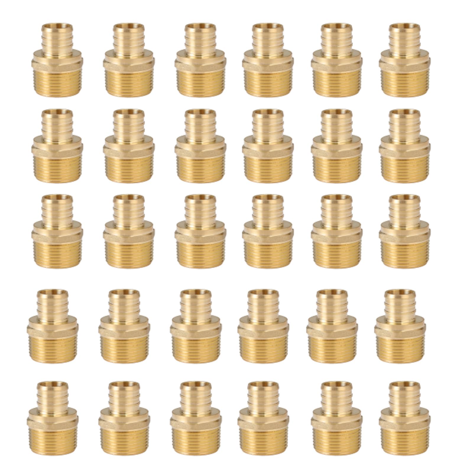 (Paquete de 30) Conectores de latón para tuberías PEX de 3/4" x 3/4" con Rosca Macho NPT para Trabajos de plomería (PEX1807021-30Pack)