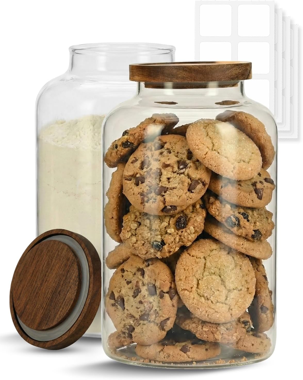 4L Glass Storage Jars (4000ml Each) with Airtight Acacia Wooden Lid, BPA-Free Food Canister for Tea, Flour, Sugar, Coffee, Pasta, Cereal – Set of 2
