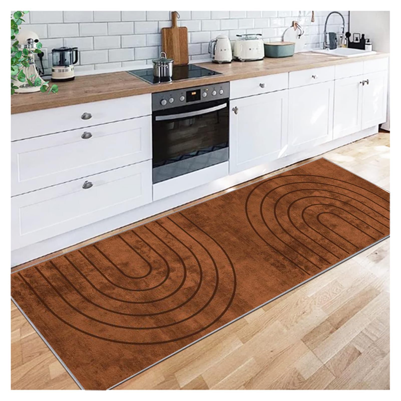 Siunwdiy Brown 100x470cm Carpet Runner for Hallways, Narrow Rugs Heavy Duty Entrance Mat, Non Slip Backing Area Rug, Washable Kitchen Rugs for Bathroom, Entryway, Bedroom — image 1