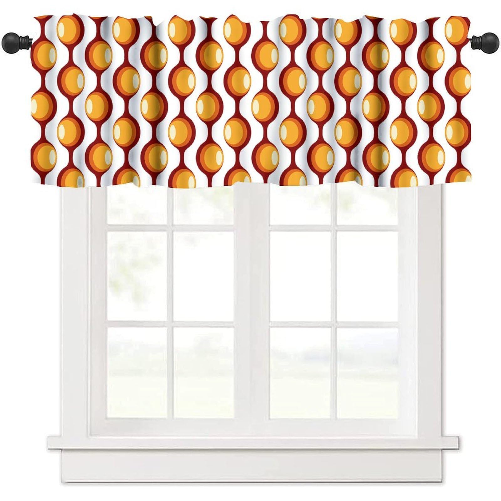 Vintage Geometric Pattern Valance Curtains, 1970S 1960S Retro Groovy Bauhaus Mid Century Modern Window Curtain Valance for Bedroom Living Room Kitchen 54x18inch