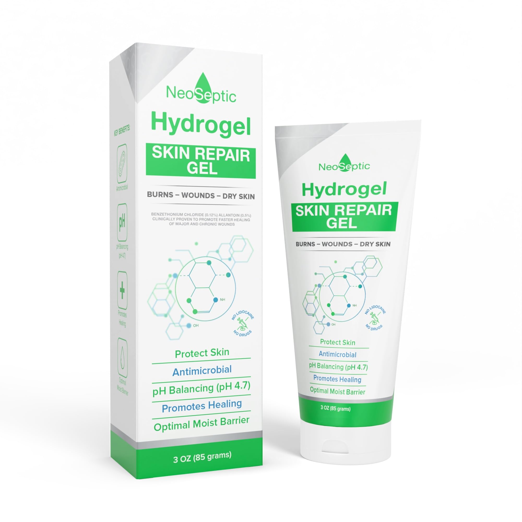 NeoSeptic Hydrogel Antiseptic Wound Care Treatment - Repair, Protect Skin and Promote Faster Healing - pH Balanced Pain Relief Wound Gel for Burns and
