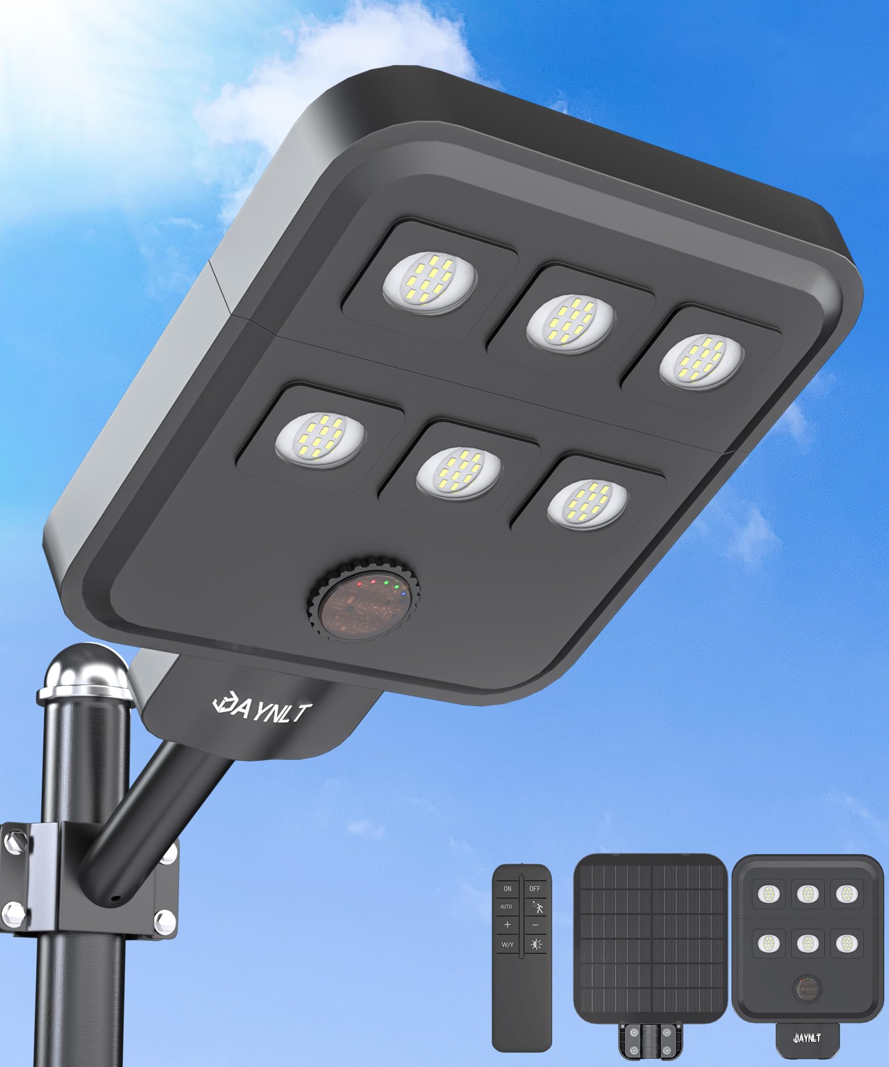 JAYNLT X-8000W Lampione Solare Led Esterno, Lampada Commerciali Super Bright 6500K con Sensore di Movimento, Lampioni di Sicurezza Energia Solari IP67 Impermeabile per Garage Cortile