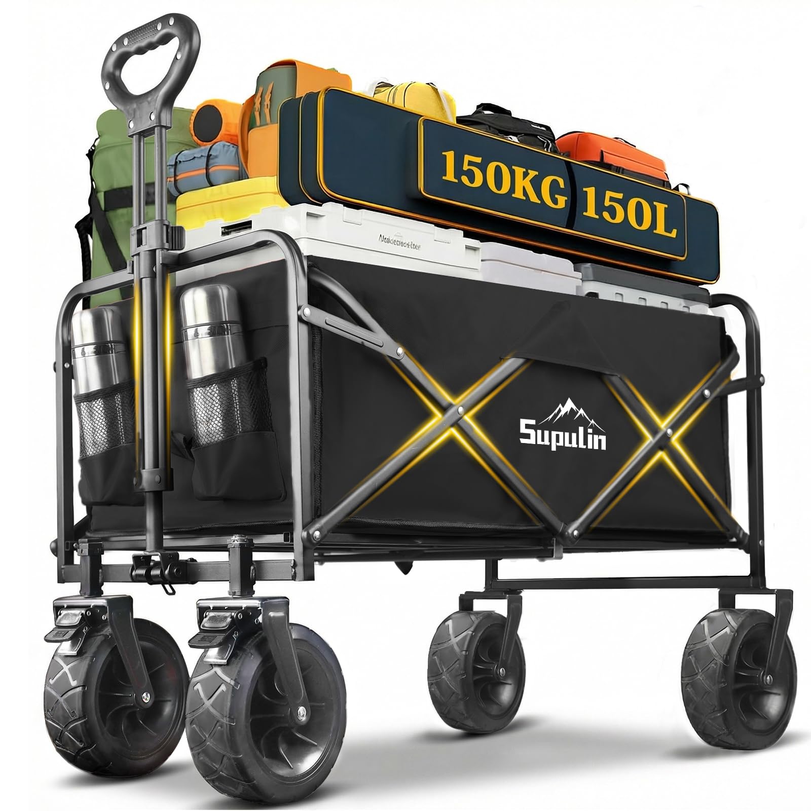 キャリーワゴン アウトドア最適 耐荷重150kg 大容量150L ワイドタイヤ Amazon.co.jp: Supulin キャリーワゴン【大容量150L・耐荷重150KG