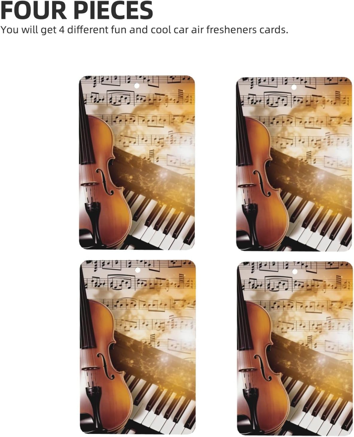 Piano Violin Music Notes Car Air Fresheners Cards Set of 4 Pieces, Long-Lasting Auto Aromatherapy Tablets Gifts Car Rearview Mirror Pendant Hanging Scented Cards for Wardrobe Bathroom image 2
