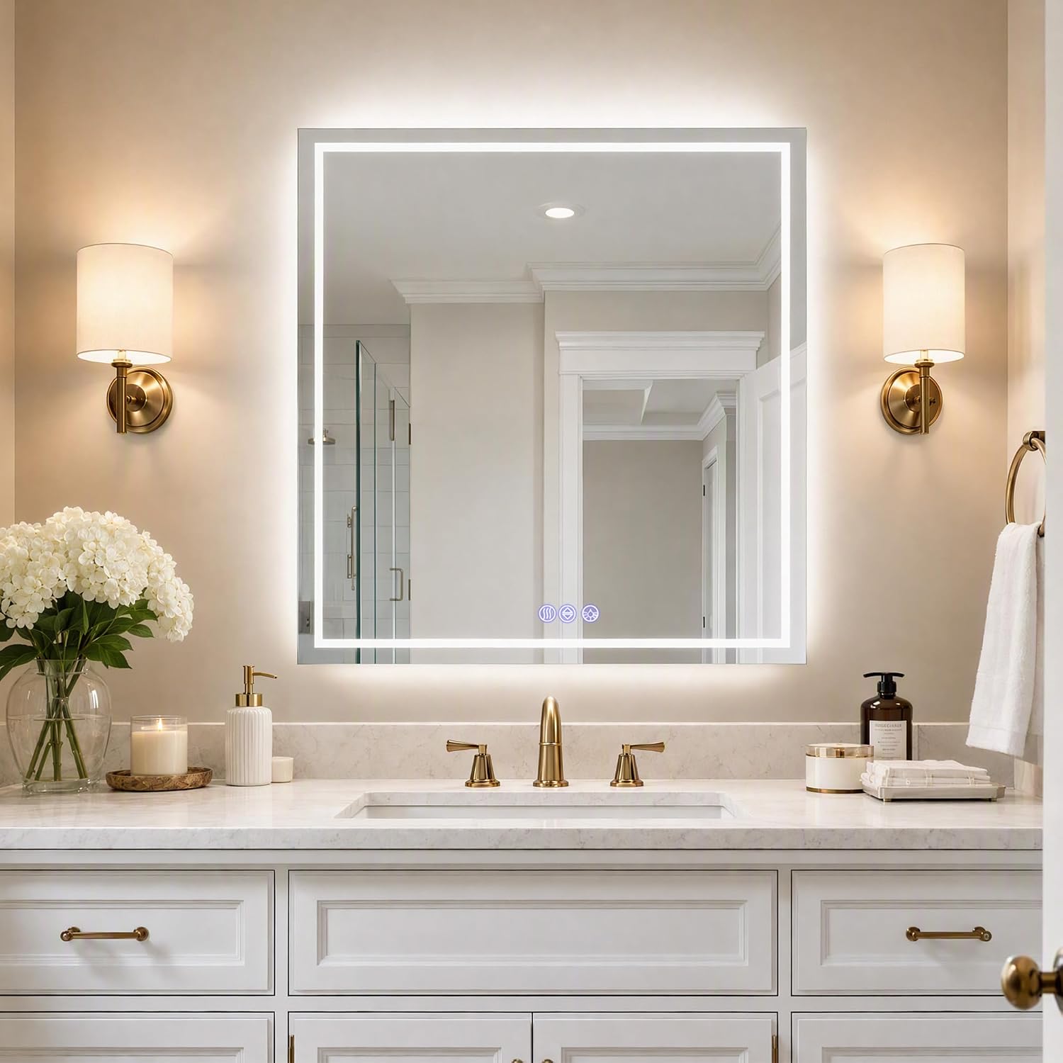 VooBang 30"x30" Square Bathroom Mirror with Lights 3 Adjustable Modes image 2