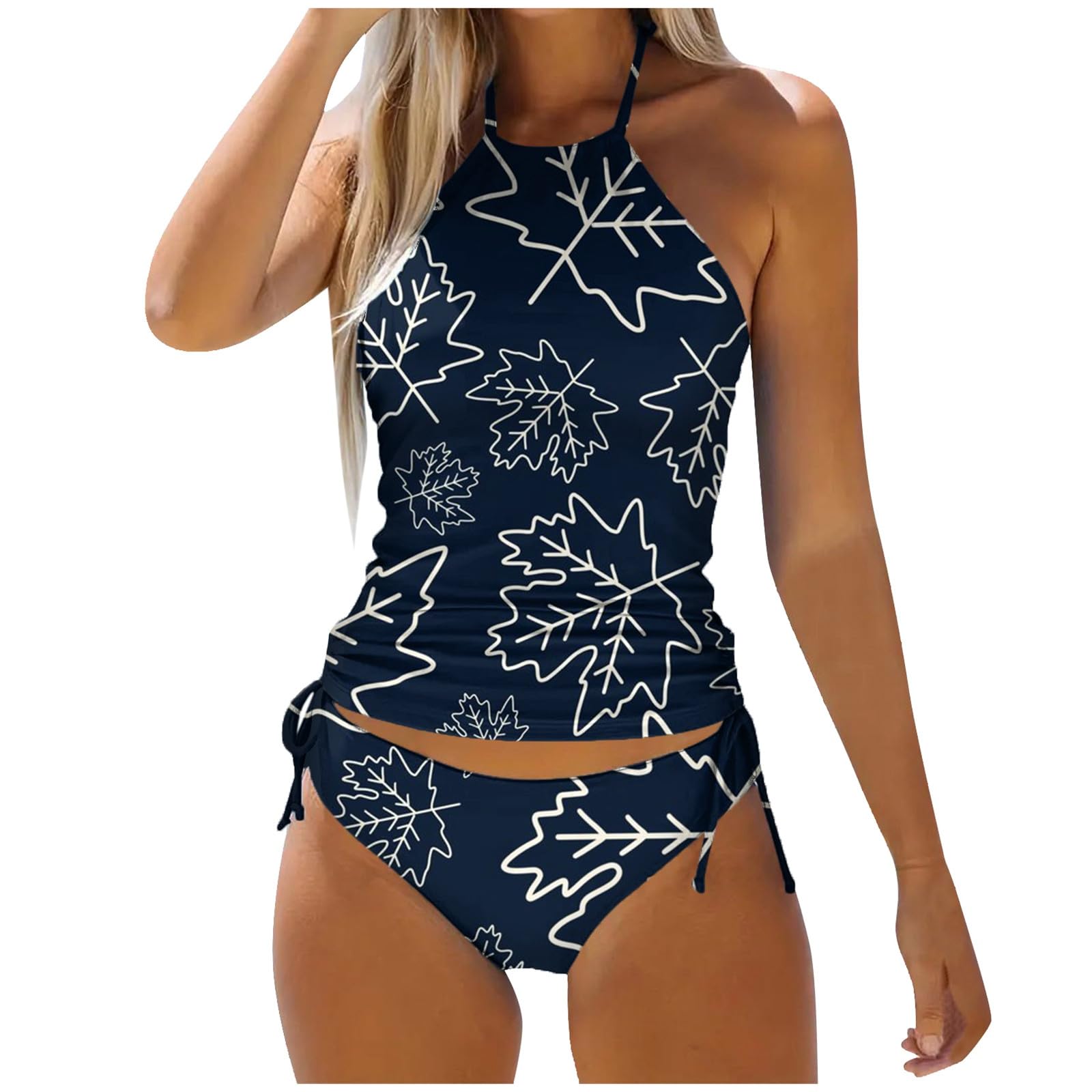 Bikini chic rouge pastèque avec imprimé graphique feuille d'érable en taille XL