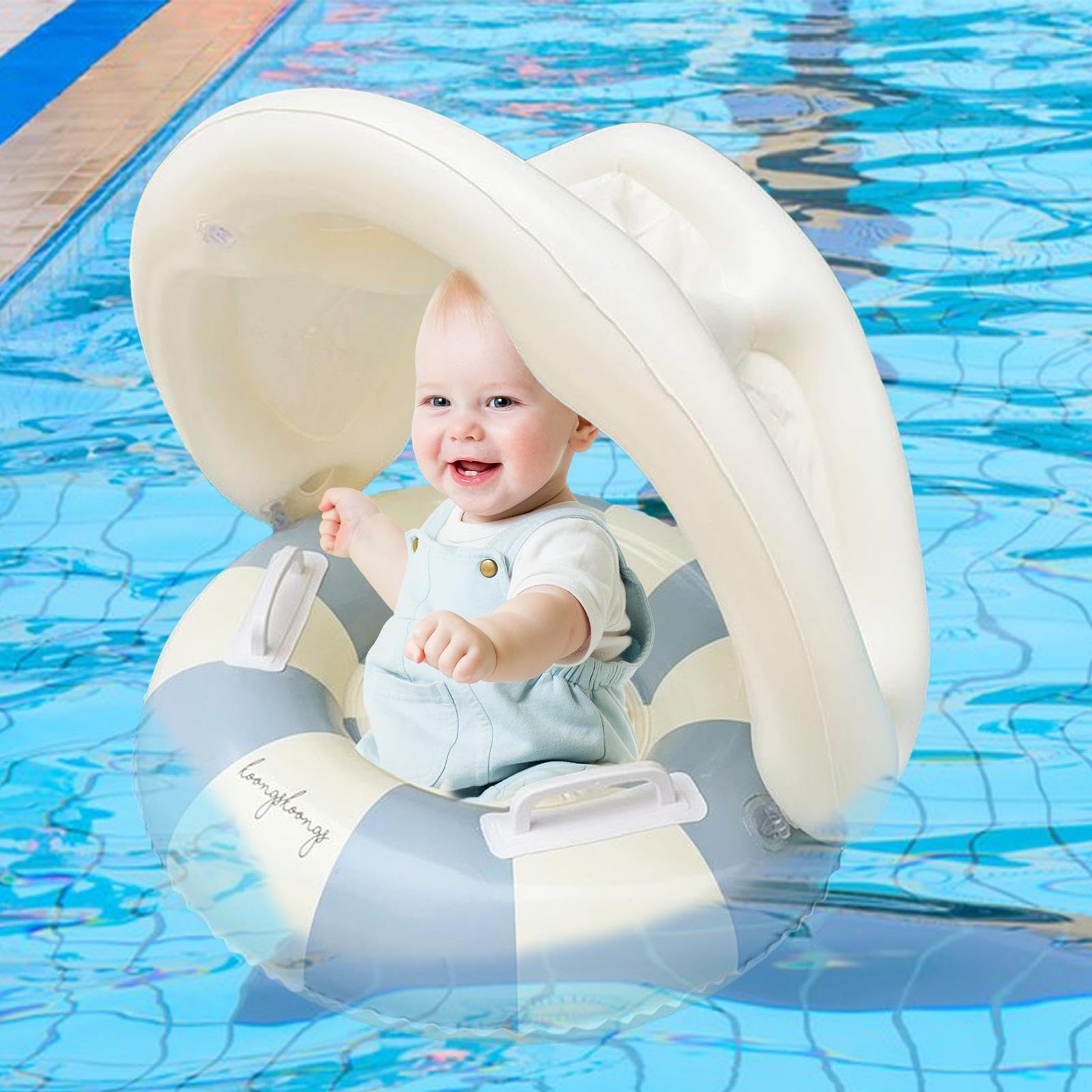 Kids Pool Float With Removable Canopy, High Visibility Kids Swimming Float Inflatable, Foldable Inflatable Swimming Ring Seat For Vacation Travel Hotel Resort Beach Water Park