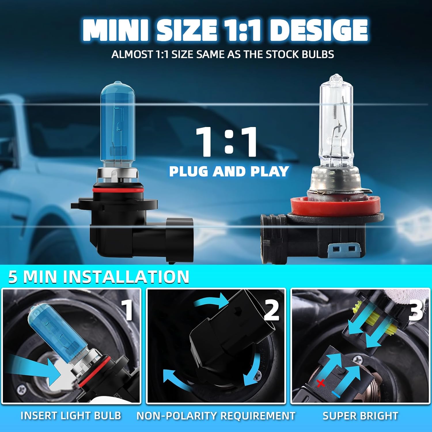 Headlight Bulbs Fit for 2009 2010 2011 2012 2013 2014 2015 Volkswagen Jetta Tiguan Passat-CC H7 H7 High Beam Low Beam 6000K White Headlamp Plug and Play Easy Installation Headlight Bulb