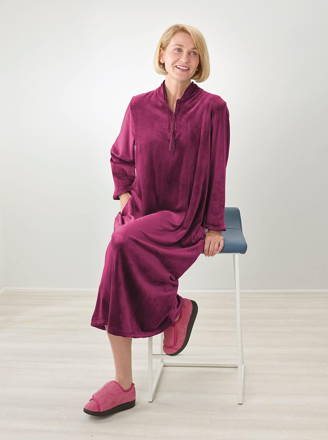 Women’s Open Back Adaptive Plush Nightgown With Zip Front - Image 6