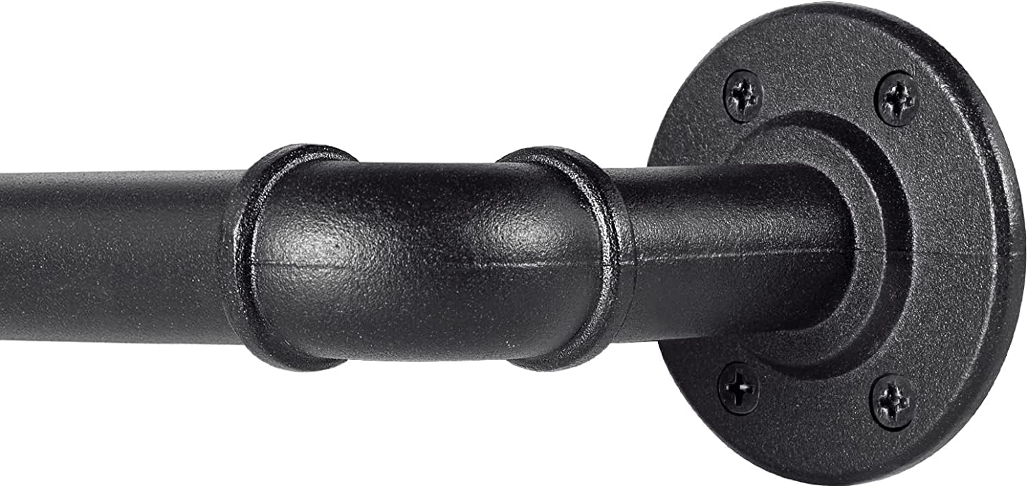 2 Pack Black Curtain Poles Metal, Industrial Curtain Rod for Eyelet