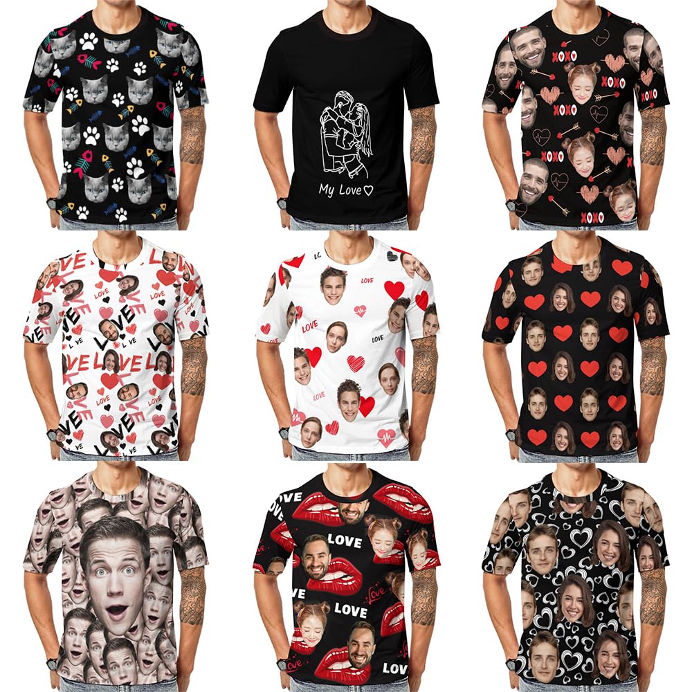 Custom T Shirts Design Your Own Face Personalized Photo Short Sleeve for Men Christmas