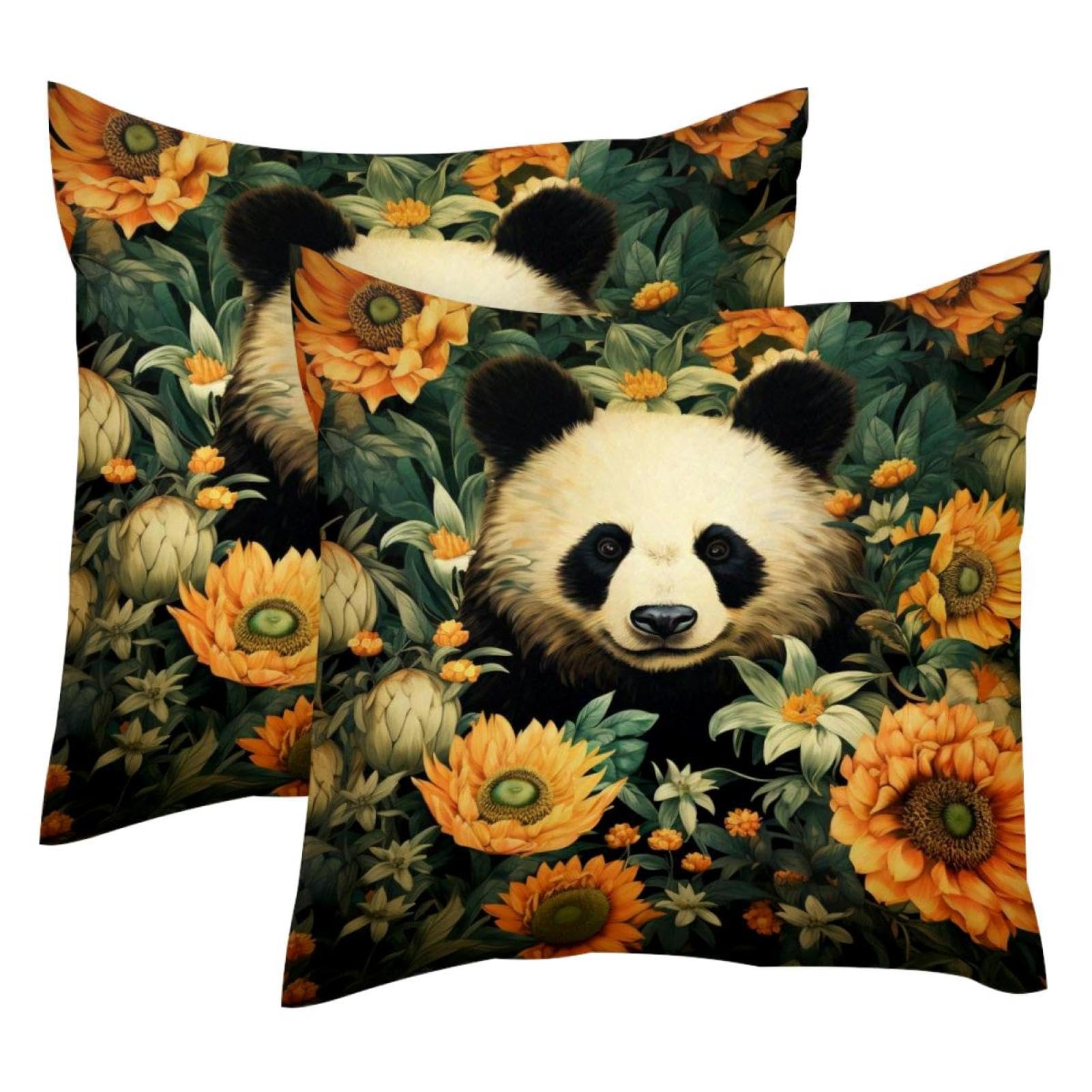 Housses de coussin en velours 50x50 cm motif fleurs vintage Happy Panda Play lot de 2