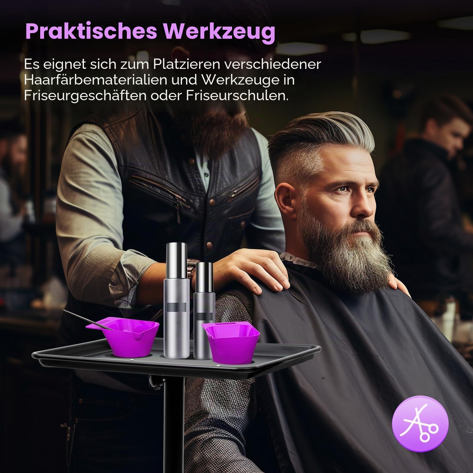 Professional Salon Tattoo Instrument Tablett, Rollwagen, mobiler Ständer, höhenverstellbar, Schwarz
