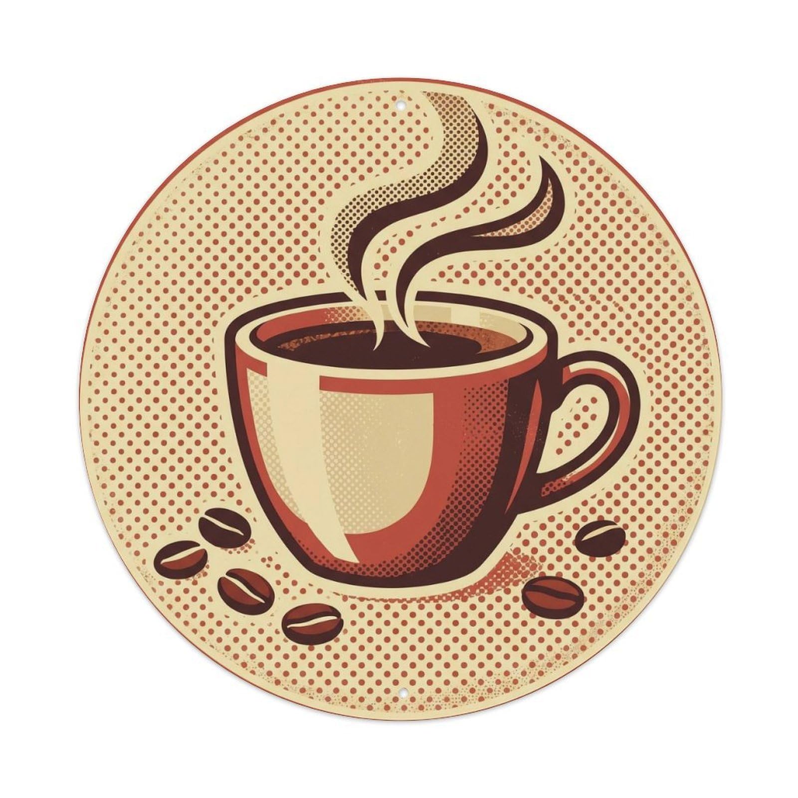 Modern Coffee Shop Advertising Espresso Roasted Beans Metal Tin Sign Plaque Wall Decor for Cafe, Man Cave, Club Bar, Office, Home Garden Round Metal Poster 8x8Inch