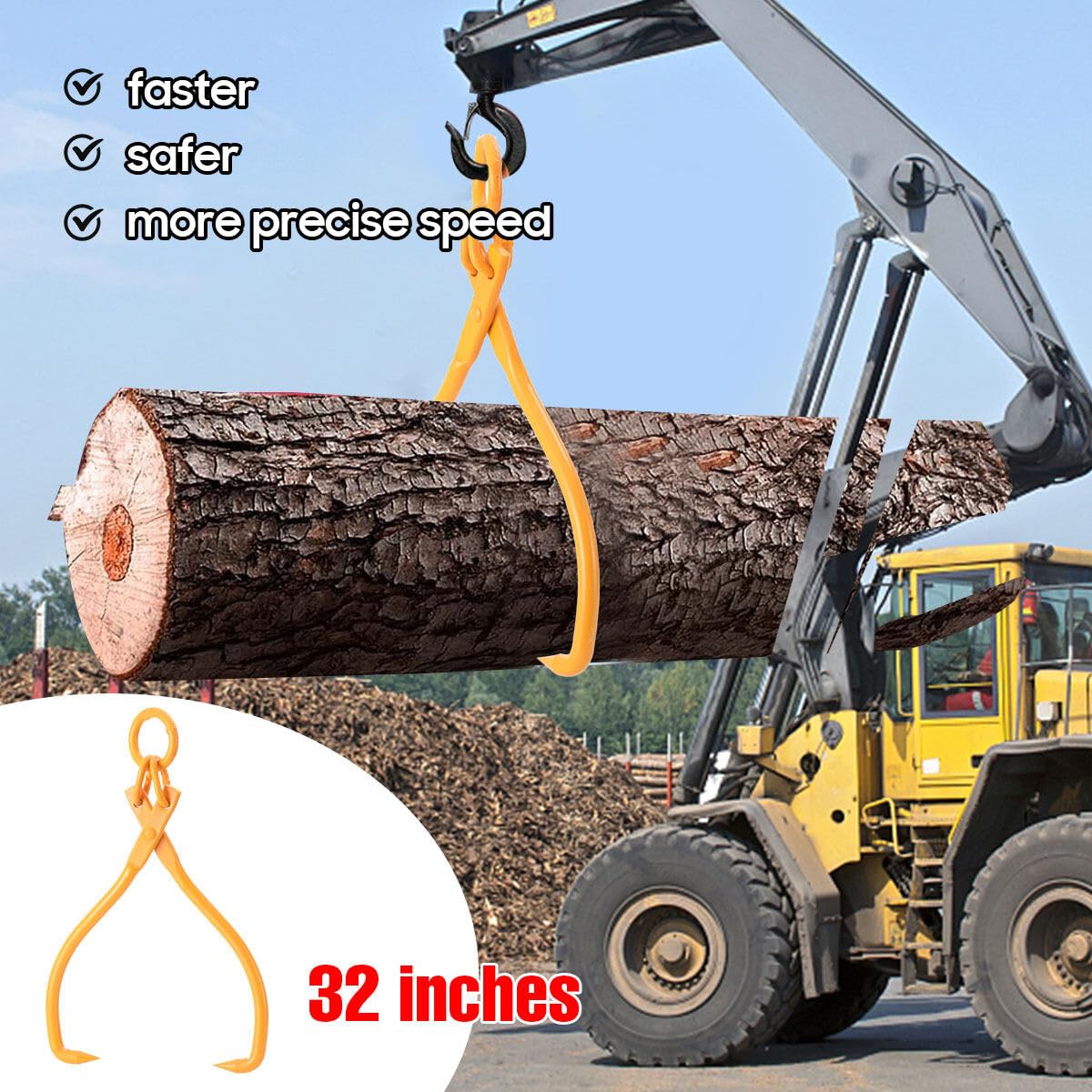 Pince forestière pour troncs d'arbres jusqu'à 810 mm - En acier - Force de traction : 900 kg - Pince de levage avec 2 mandrins de serrage - Outils forestiers pour soulever et transporter des