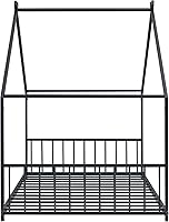 Vista 6 de Linique Cama de casa de metal de tamaño individual, marco de cama de piso no requiere caja de resorte, negro