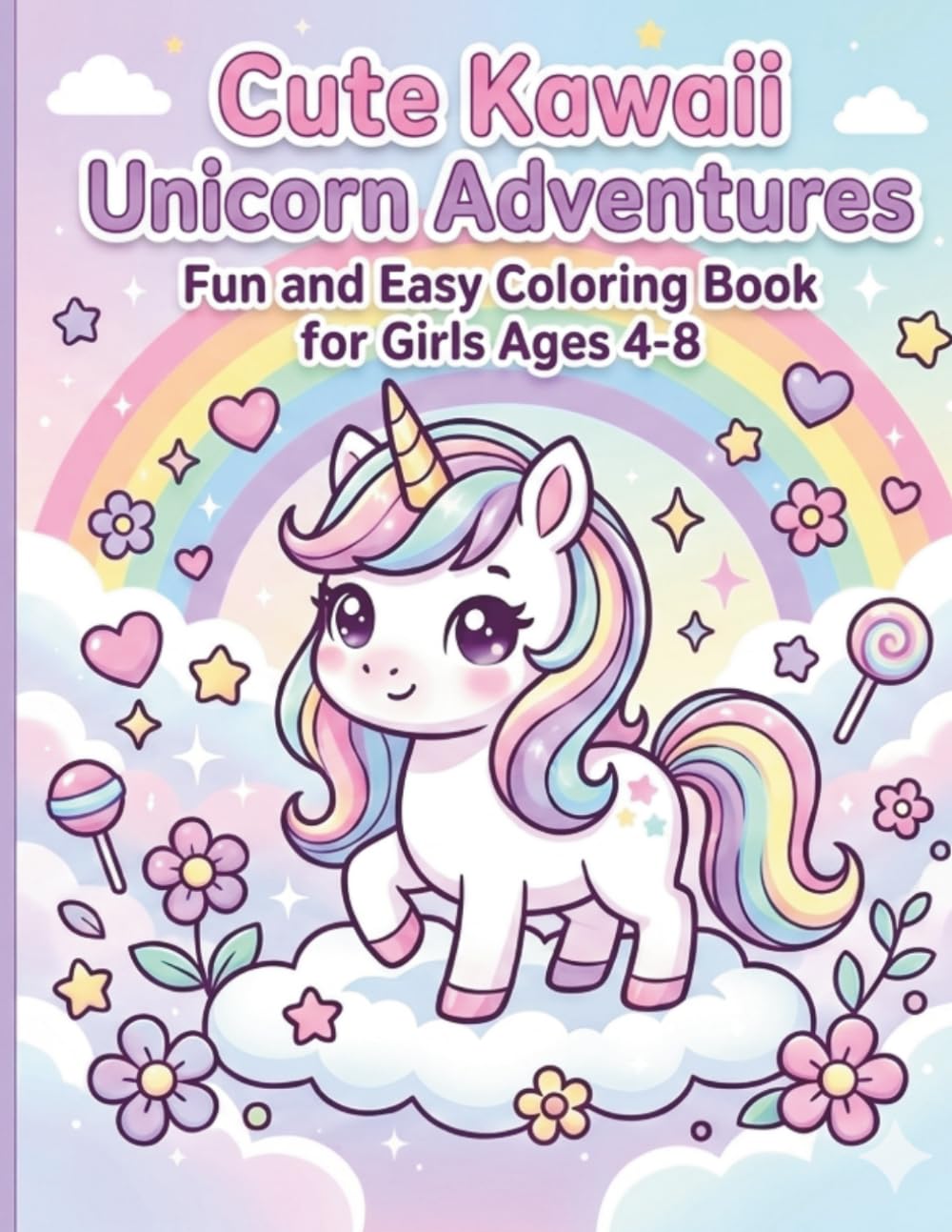 Cute Kawaii Unicorn Adventures: Fun and Easy Coloring Book for Girls Ages 4-8