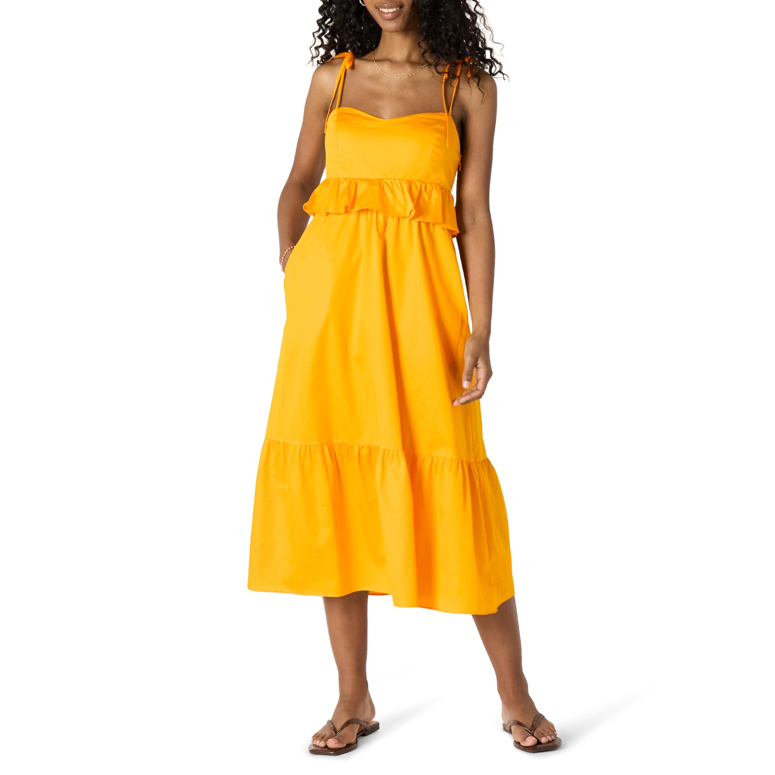 Amazon Essentials Women's Regular-Fit Empire Waist Midi Ruffle Dress, Golden Yellow, XX-Large