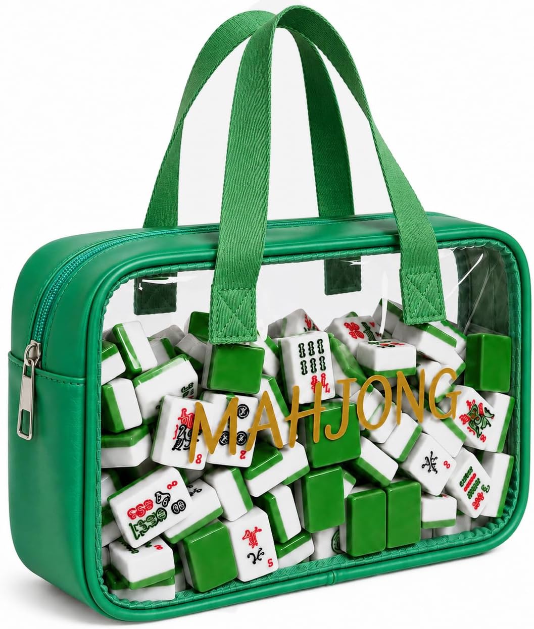 Empty Mahjong Tile Bag American Clear Mahjong Case with Zipper (Green)