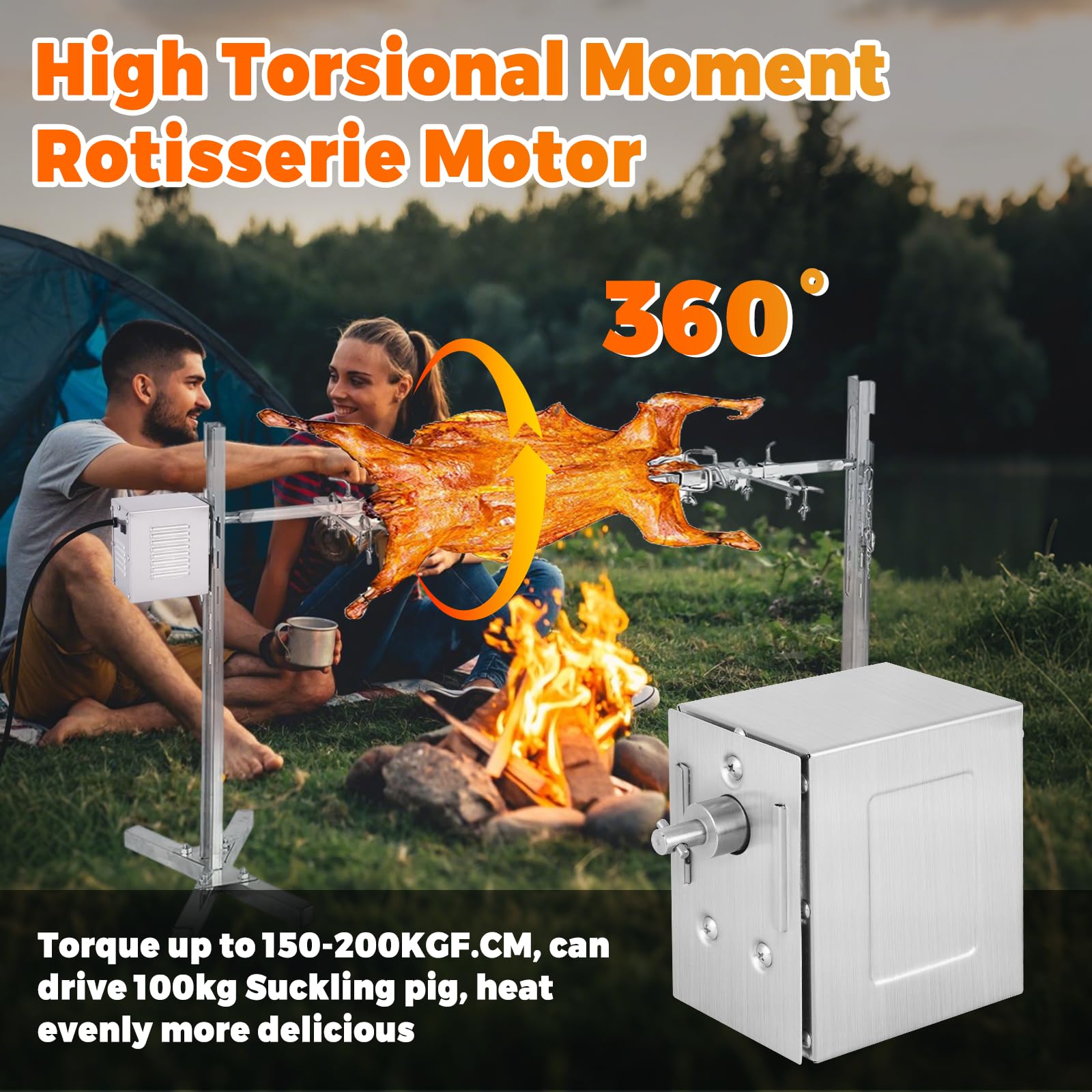 YJINGRUI 45W Grillmotor für Grillspieß, 150-200kg hohes Drehmoment, Schwerlast Grillmotoren, universeller Grillspieß Motor für Hähnchen, Rind, Schwein bei Partys, Camping, Festen | 45W Hochleistung; 150-200kg hohes Drehmoment