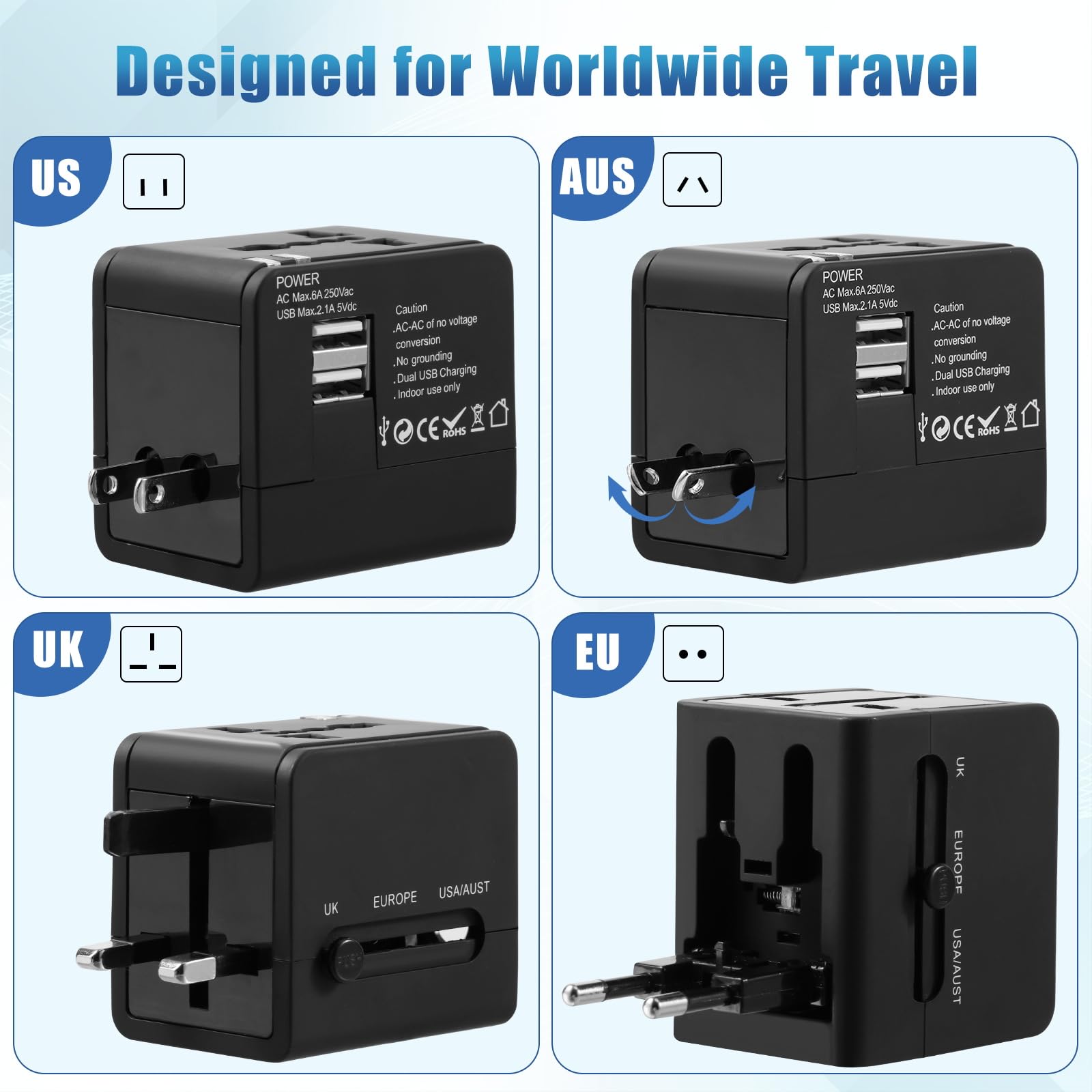 Adaptateur De Voyage Universel – 4 Ports USB, Compatible 150 Pays (envoi Gratuit)