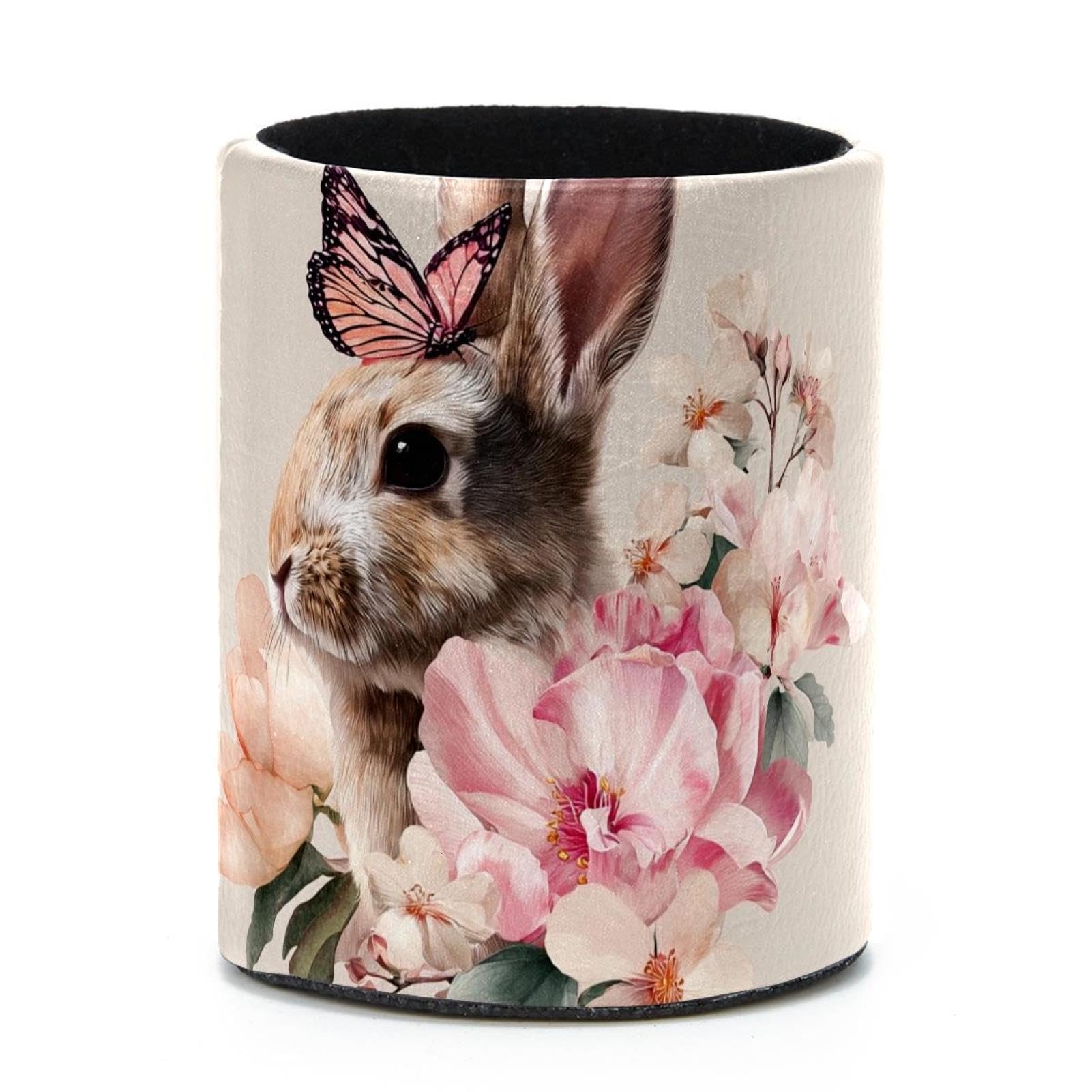 VAPOKF Round Pencil Holders for Desk, Rabbit and Flowers Pen Holders Pen Pot Makeup Brushes Storage Desktop Stationery Supplies Organiser for Home Office