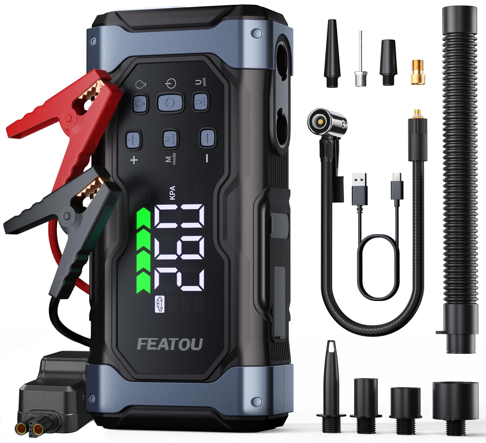 Starthilfe Powerbank für PKW 7000A - Starthilfe Auto Starter Powerbank mit Luftpumpe 150PSI, 12V Autostarter Powerpack 30W Schnellladung, Batterie Booster Winter-Notfallstart Für Benzin/Diesel bis 12L
