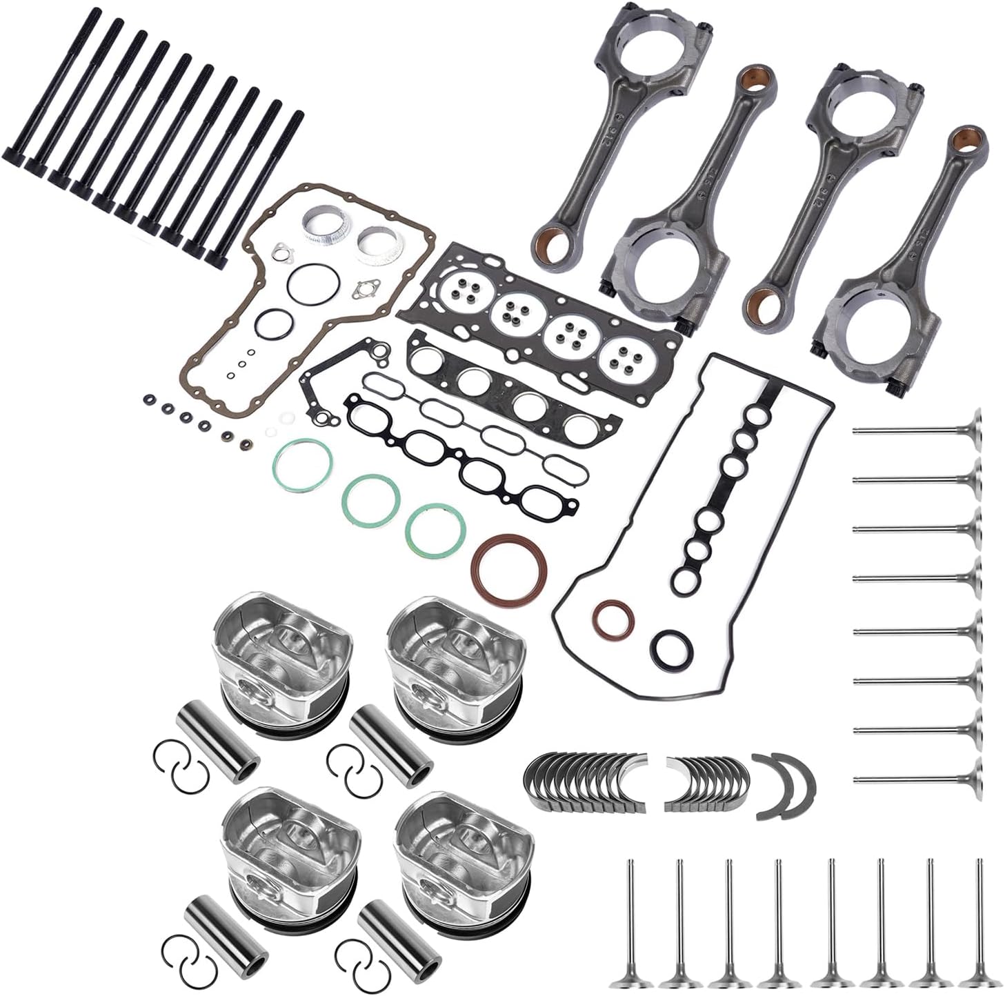 Generic Engine Overhaul Rebuild Kit Replacement for 1998-2008 Toyota Celica Corolla Matrix 1ZZ-FE 1.8L Pistons & Connecting Rods 13201-29177, 13101-22140, 13711-0D020, HS26158PT