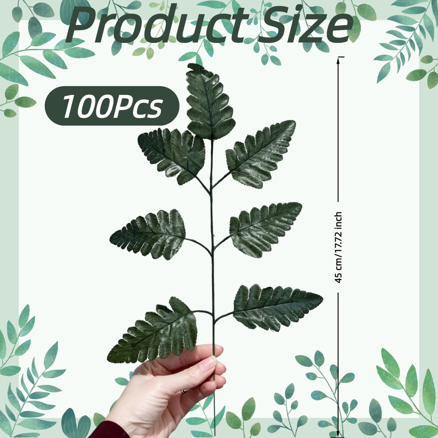 100Pcs, Dark Green Artificial Silk Leaf Fern, Realistic Artificial Fern for Indoor Outdoor Cemetery Grave Home Bedroom Office Garden Wedding Party Decor