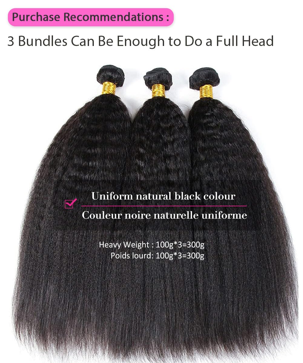 UNILO Cheveux Naturel Bresilienne 12A Grade Tissage Kinky Straight Bresilien Kinky Straight Hair Double Trame Tissage Bresilien Boucle 16 Pouce