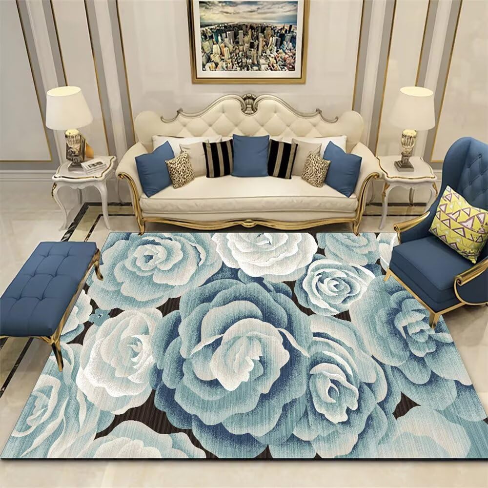 Tapis de salon unicolore bleu 70x140cm pour chambre d'enfants et deco vintage
