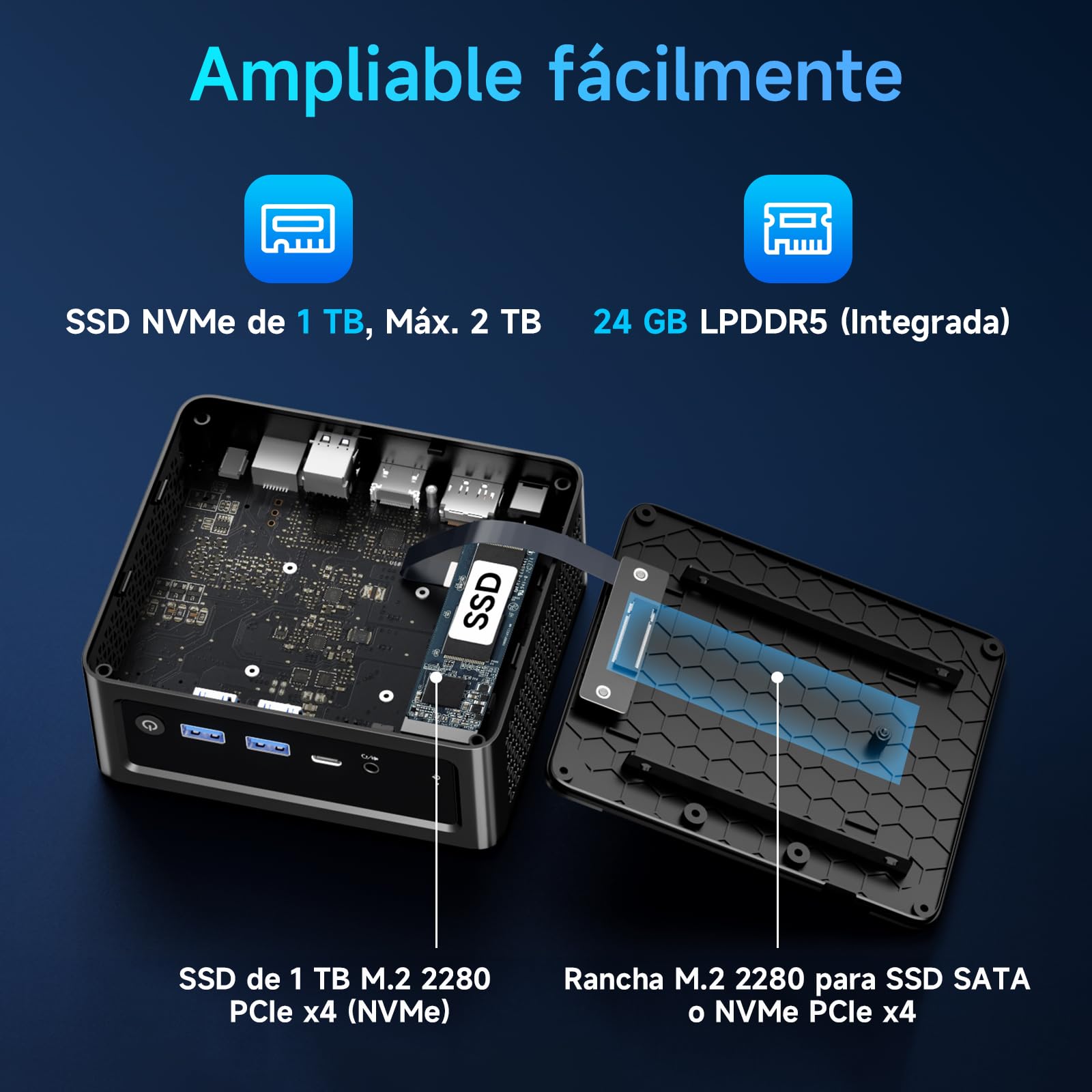 BMAX Mini PC B9Power Intel Core i9 12900H (14C/20T, 5,0 GHz), 24 GB RAM DDR5 + 1 TB SSD NVMe, Mini Ordenador de sobremesa, Triple visualización 4K@60Hz, WiFi 6, Bluetooth 5.2, Type-C, USB*4, DP 1.4a — view 8