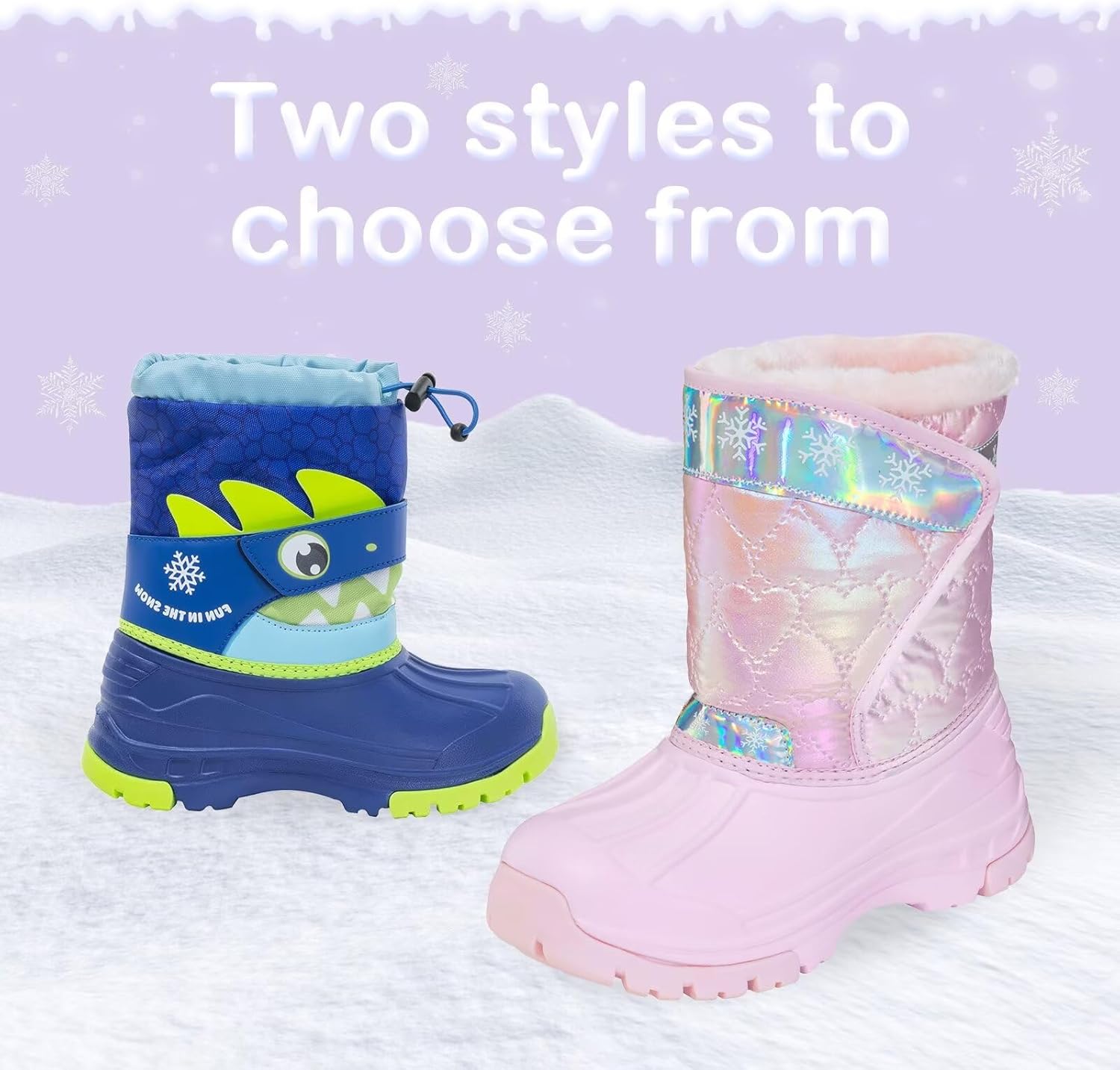 FUNCOO PLUS Girls Boys Winter Snow Boots Kids Waterproof Warm Boots Toddler Outdoor Shoes with Fur Lining