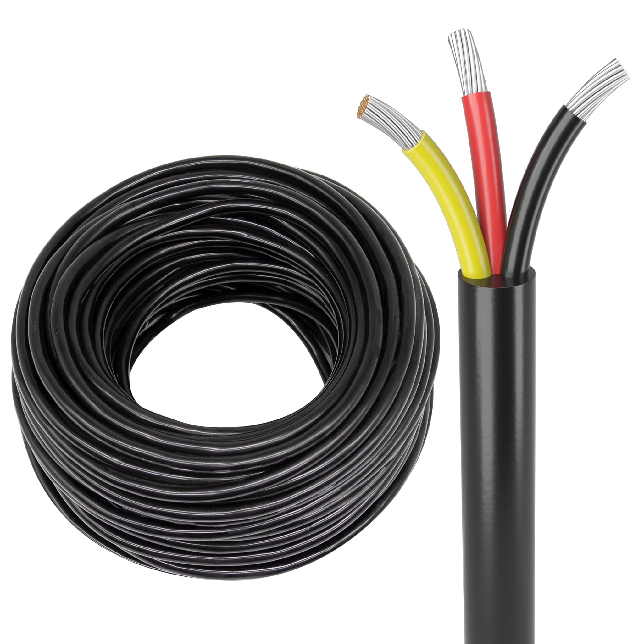 Energeaster 100FT 18 Gauge Wire,Automotive Wire,3 Conductor Electrical Stranded PVC Cord,12V Low Voltage, Tinned Copper Flexible 18/3 Cable for LED Strips Lamp Lighting