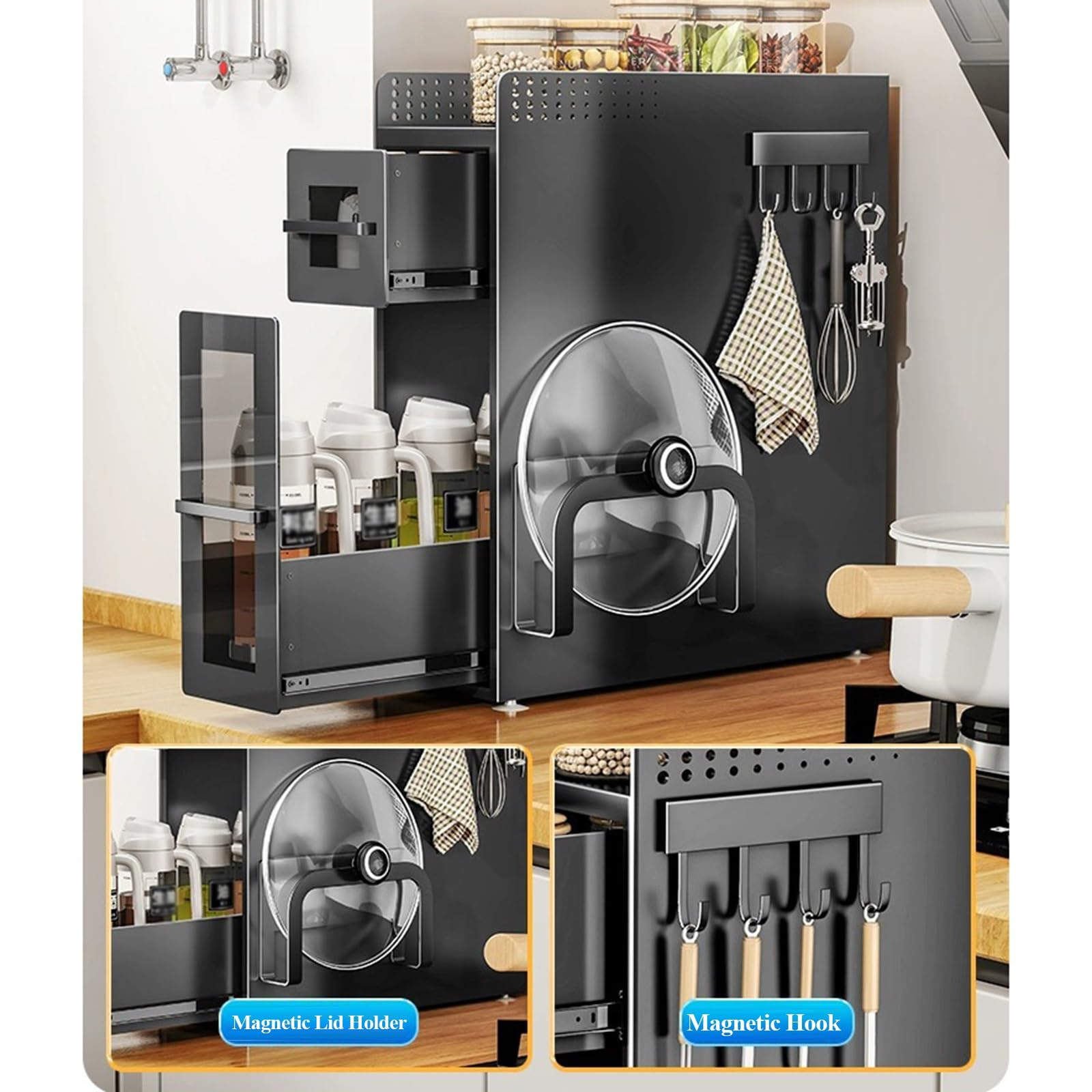 Organizador de Armario Extraíble, 2/3-Tier Spice Rack para El Interior del Armario, Organizador de Metal para Especias Estante para Especias(Style 1)