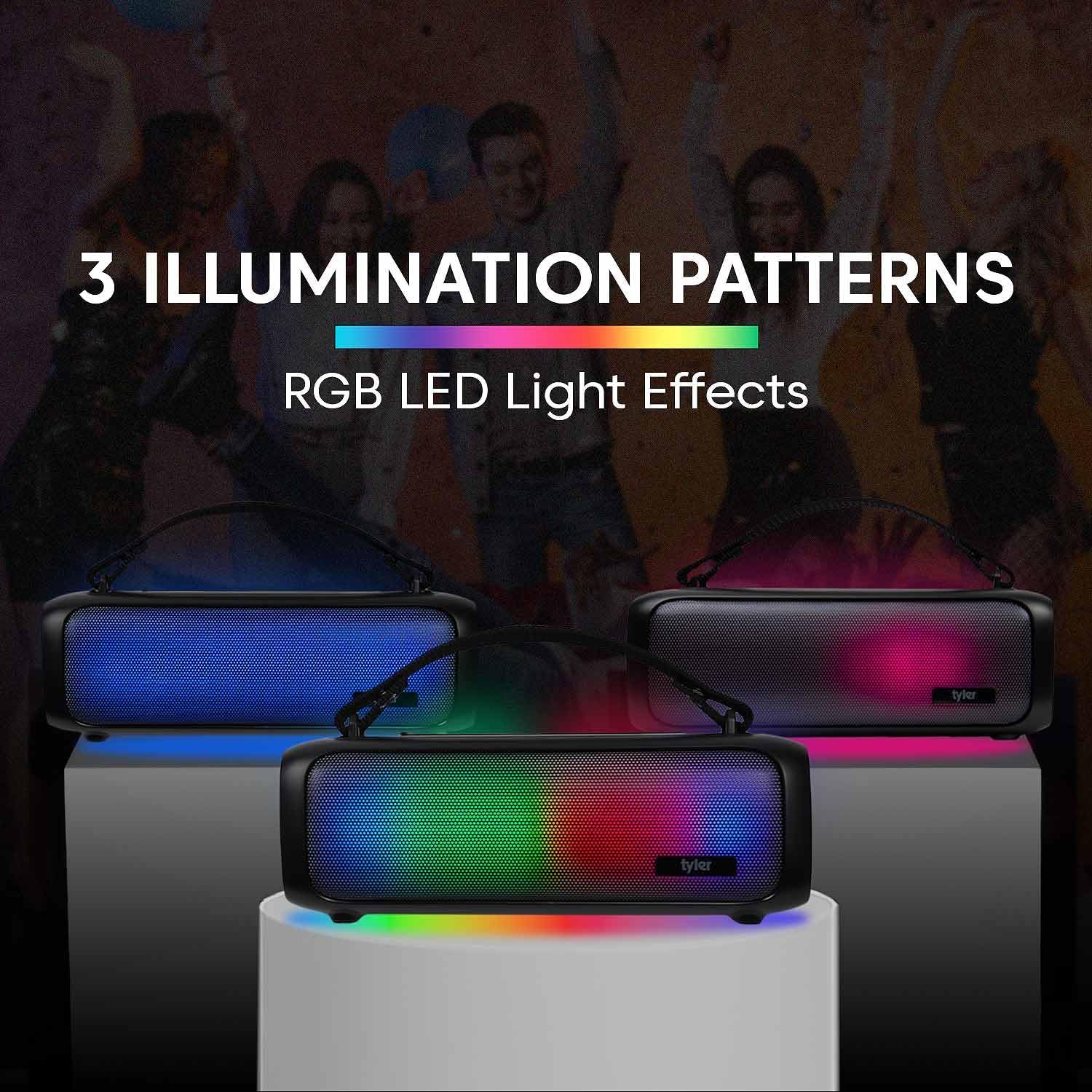 Tyler Wireless Bluetooth Speaker RGB Lighting Long Range Rechargeable Boombox USB MP3 AUX Inputs Fm Radio Sound & Bass Carry Strap Lightweight for Home Outdoor Stereo - Image 3